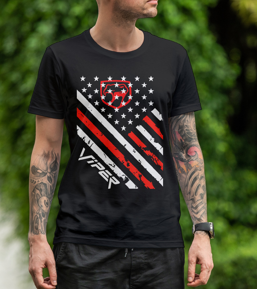 Dodge Viper American Flag Stripes And Stars T-Shirt