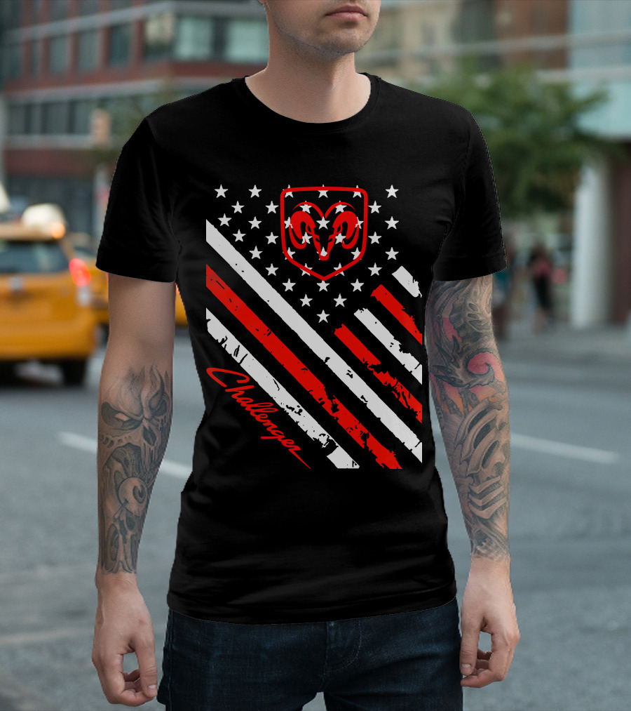 Dodge Challenger Ram American Flag Stripes Stars T-Shirt