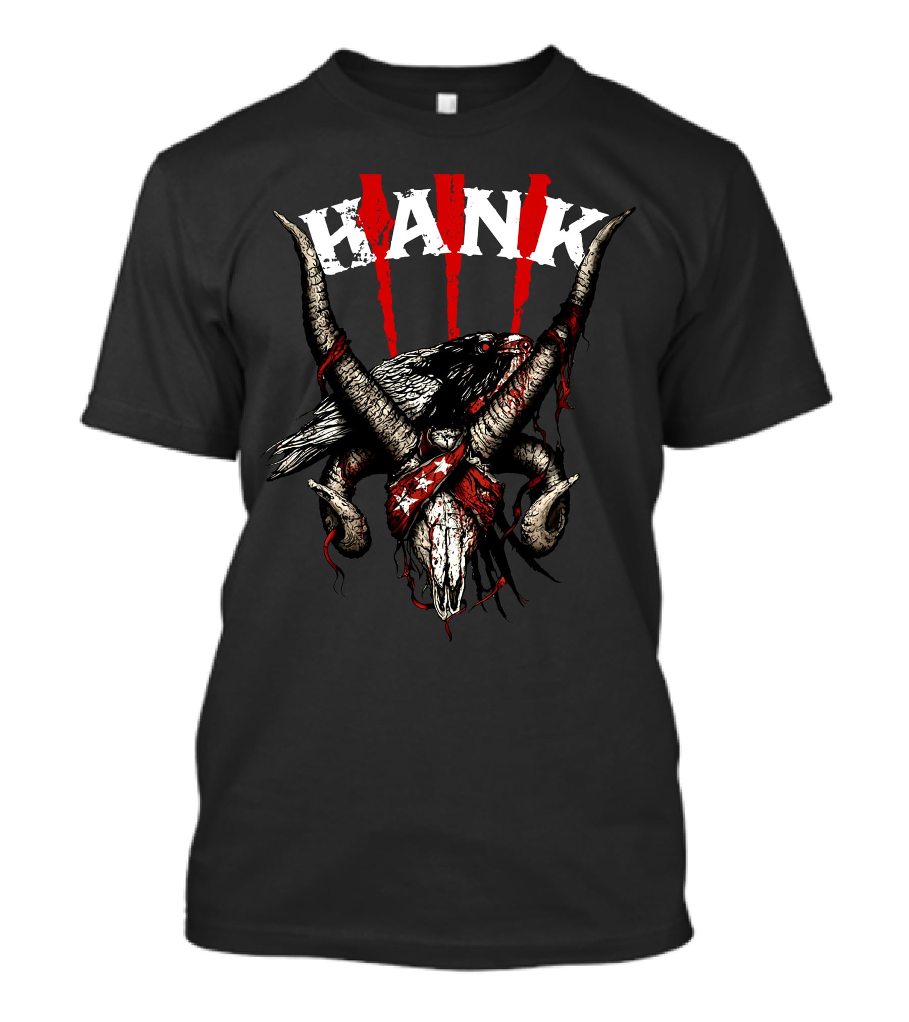 Hank III Bird Skull And Goat Horns Red Stripes T-Shirt