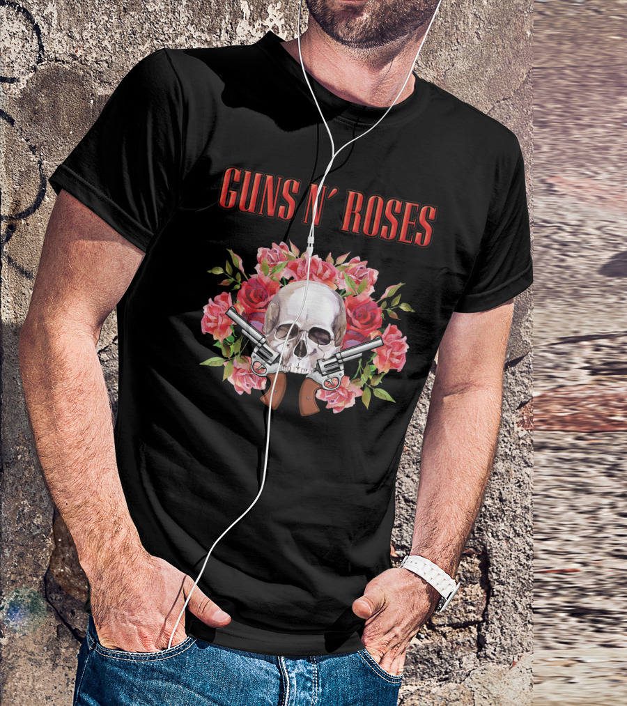 Guns N' Roses Greatest Hits Live On Air Skull Roses Pistols T-Shirt