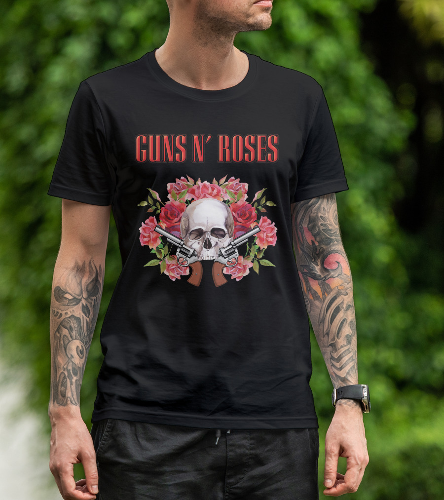 Guns N' Roses Greatest Hits Live On Air Skull Roses Pistols T-Shirt