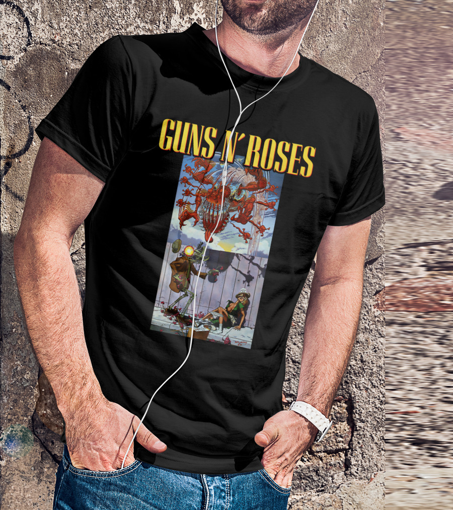 Guns N' Roses Illustrative Scene Featuring Intricate Characters And Dynamic Elements T-Shirt