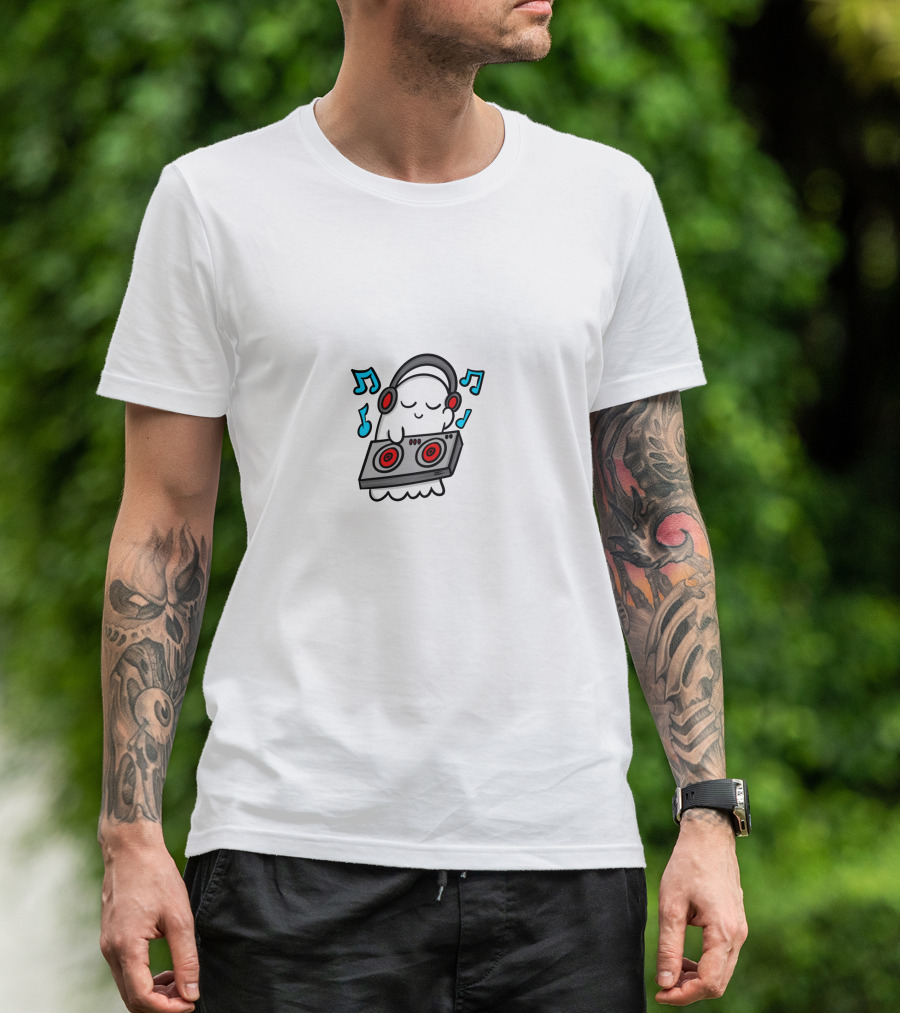 DJ Ghost Music Note Headphones Controller Cute Playing T-Shirt