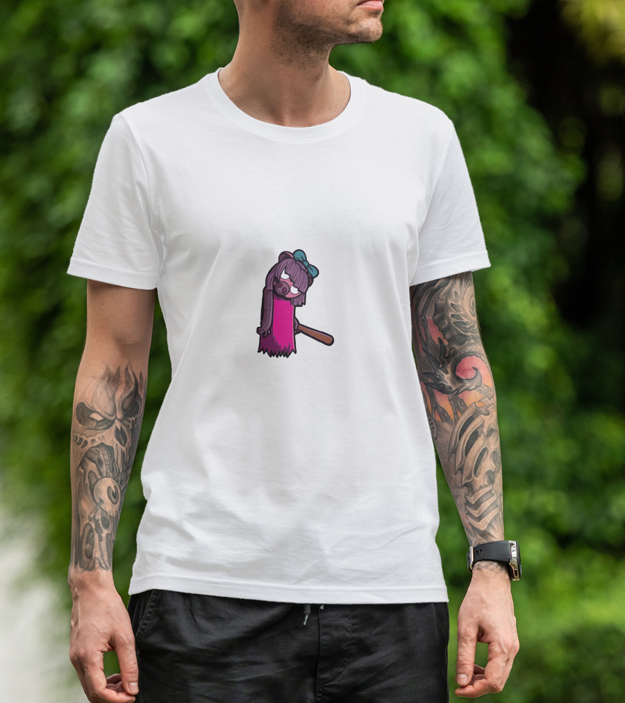 Kindly Keyin Bat-Wielding Purple Bear Character T-Shirt