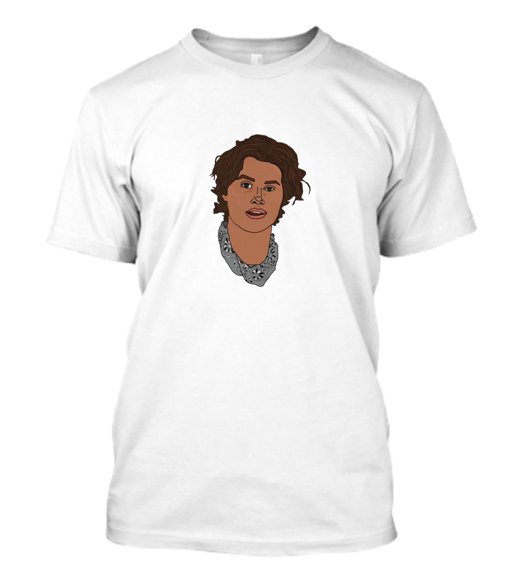 Chase Stokes Illustration With Scruffy Hair And Bandana T-Shirt