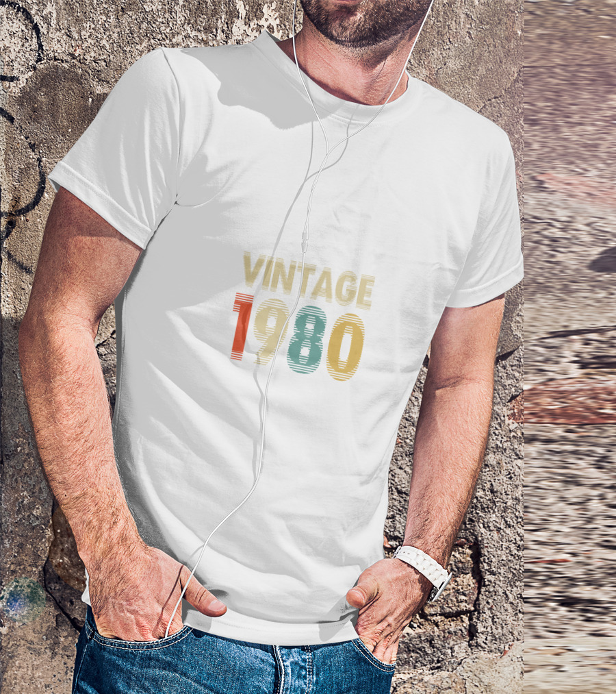 VINTAGE 1980 Retro Striped Numbers T-Shirt