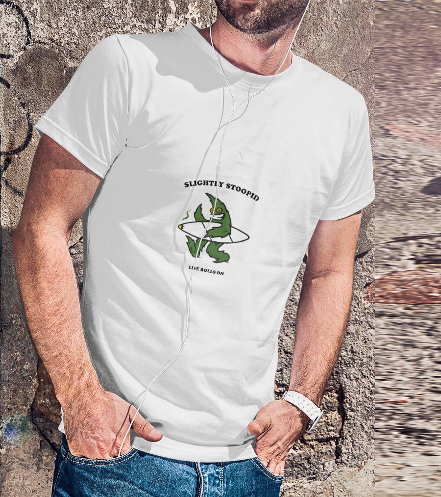 Slightly Stoopid Life Rolls On Green Character With Surfboard T-Shirt