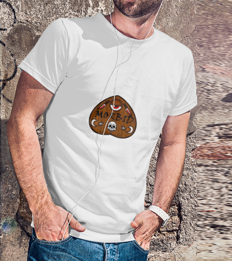 Morbid Podcast Wood Ouija Skull Knives Crescent Moon T-Shirt
