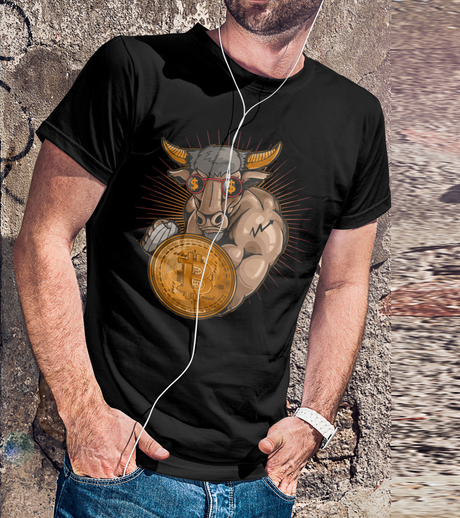 Bull With Bitcoin Shield And Dollar Sign Glasses T-Shirt