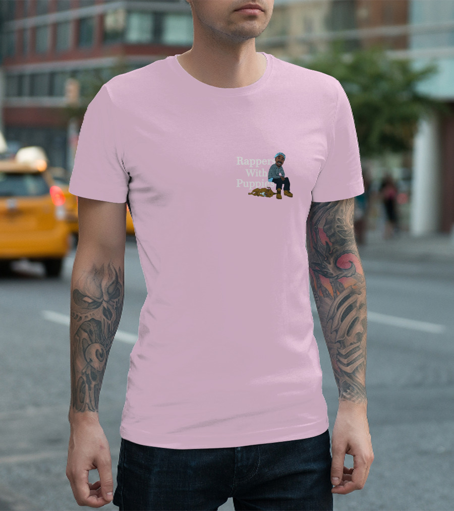 Rappers With Puppies Zumiez Pink Background Beanie and Boots T-Shirt