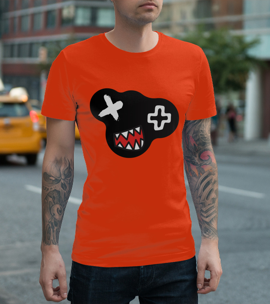 Monstrosity X Plus Mark Teeth Icon On Black Blob Shape T-Shirt