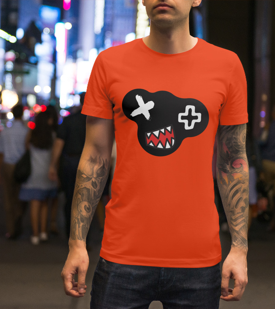 Monstrosity X Plus Mark Teeth Icon On Black Blob Shape T-Shirt