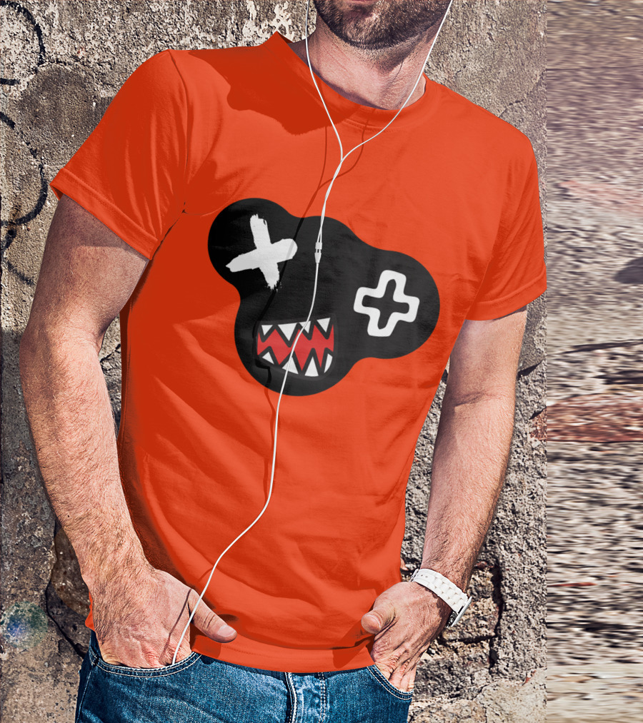 Monstrosity X Plus Mark Teeth Icon On Black Blob Shape T-Shirt