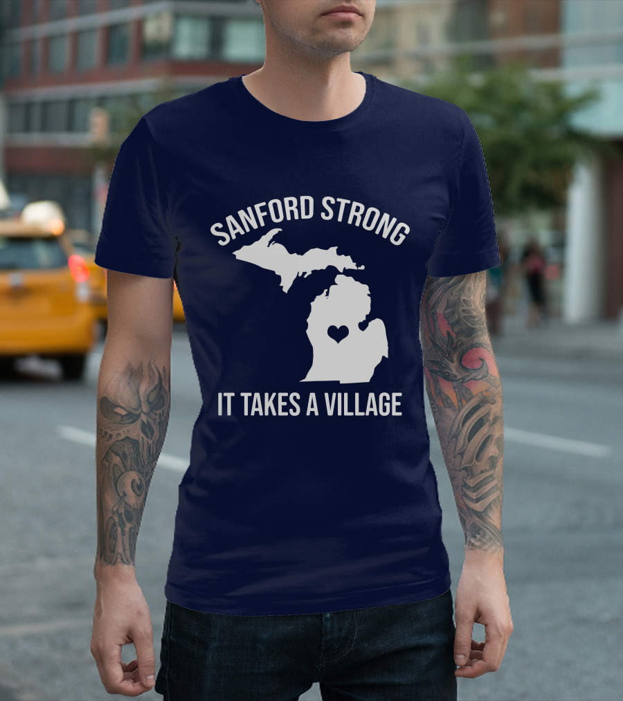 SANFORD STRONG IT TAKES A VILLAGE MICHIGAN MAP HEART T-Shirt