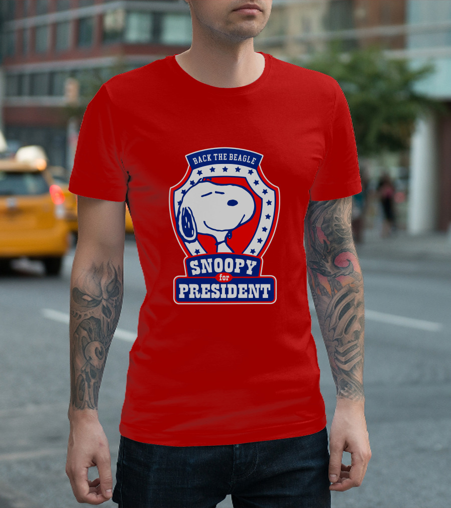 Back The Beagle Snoopy For President Campaign Badge T-Shirt