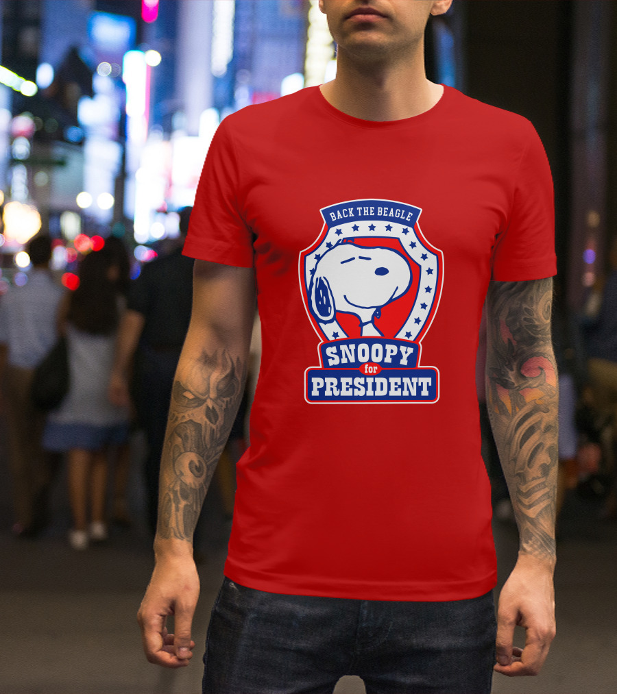 Back The Beagle Snoopy For President Campaign Badge T-Shirt