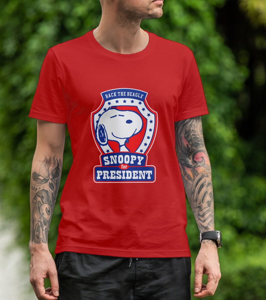 Back The Beagle Snoopy For President Campaign Badge T-Shirt