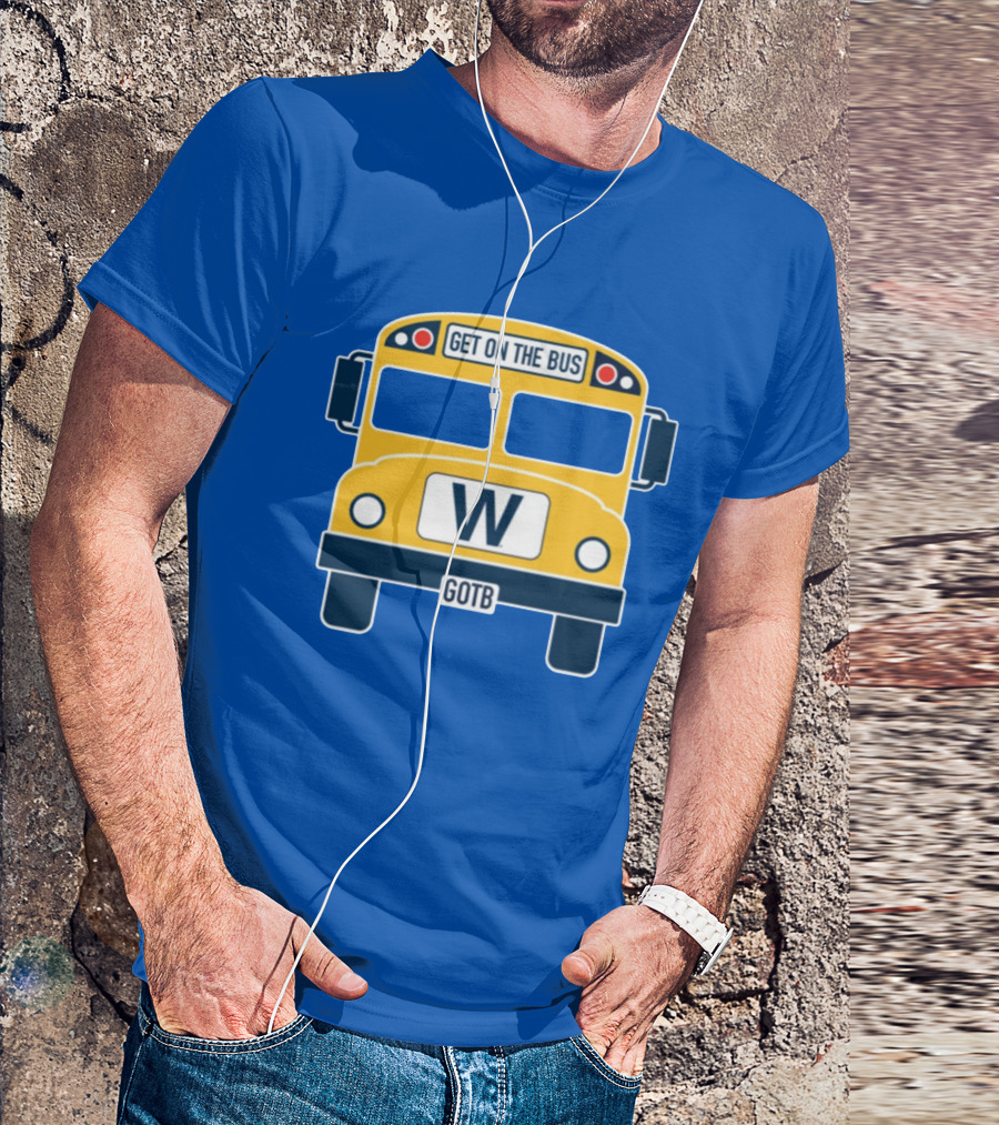 Cubs GOTB Blue And Yellow Bus W Get On The Bus T-Shirt