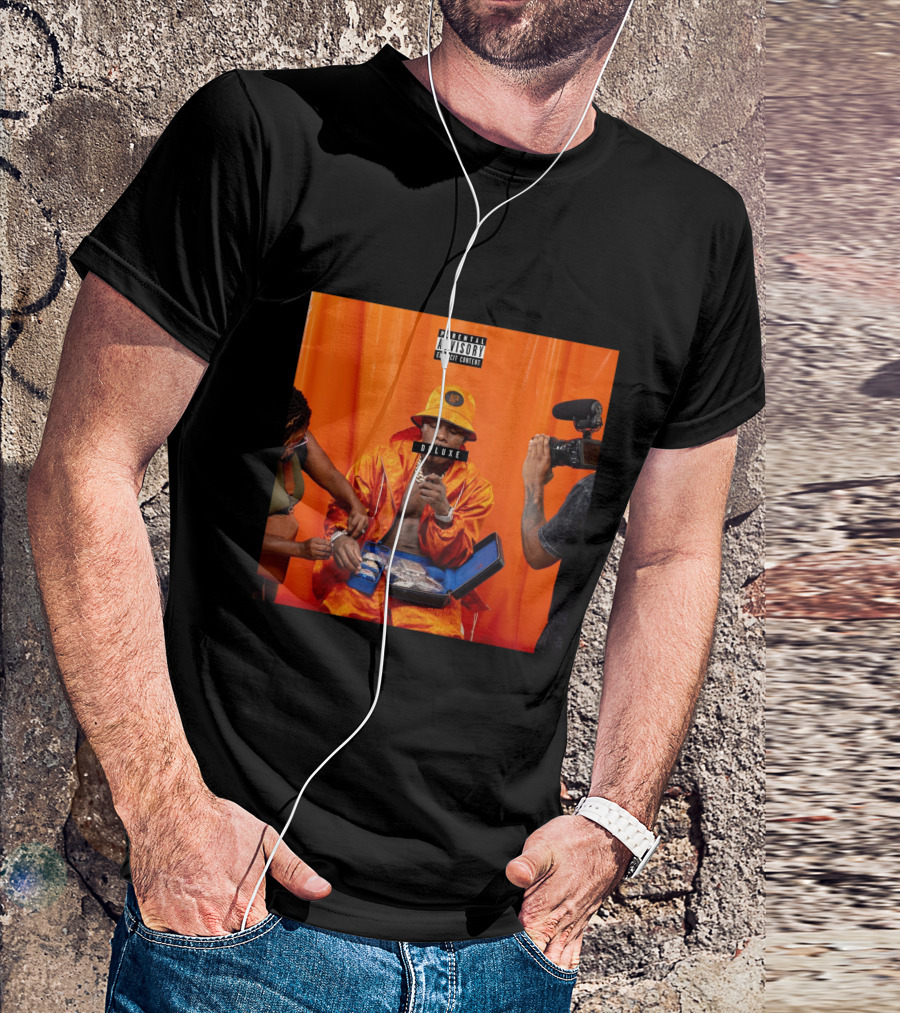 Dababy Merch Blame It On Baby Deluxe Parental Advisory Explicit Content Orange Outfit Photography T-Shirt
