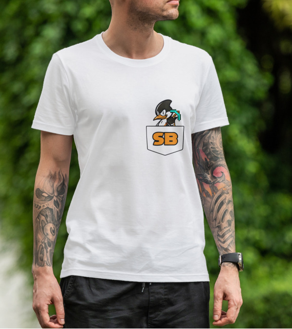 SB737 Penguin With Pickaxe Fake Pocket T-Shirt