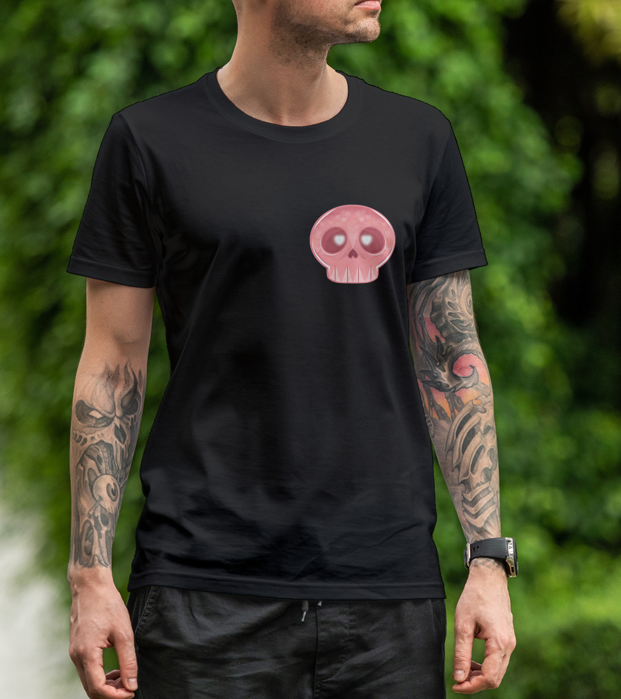 Shop The LukeIsDeaddd Merch Store Pink Heart-Eyed Skull T-Shirt