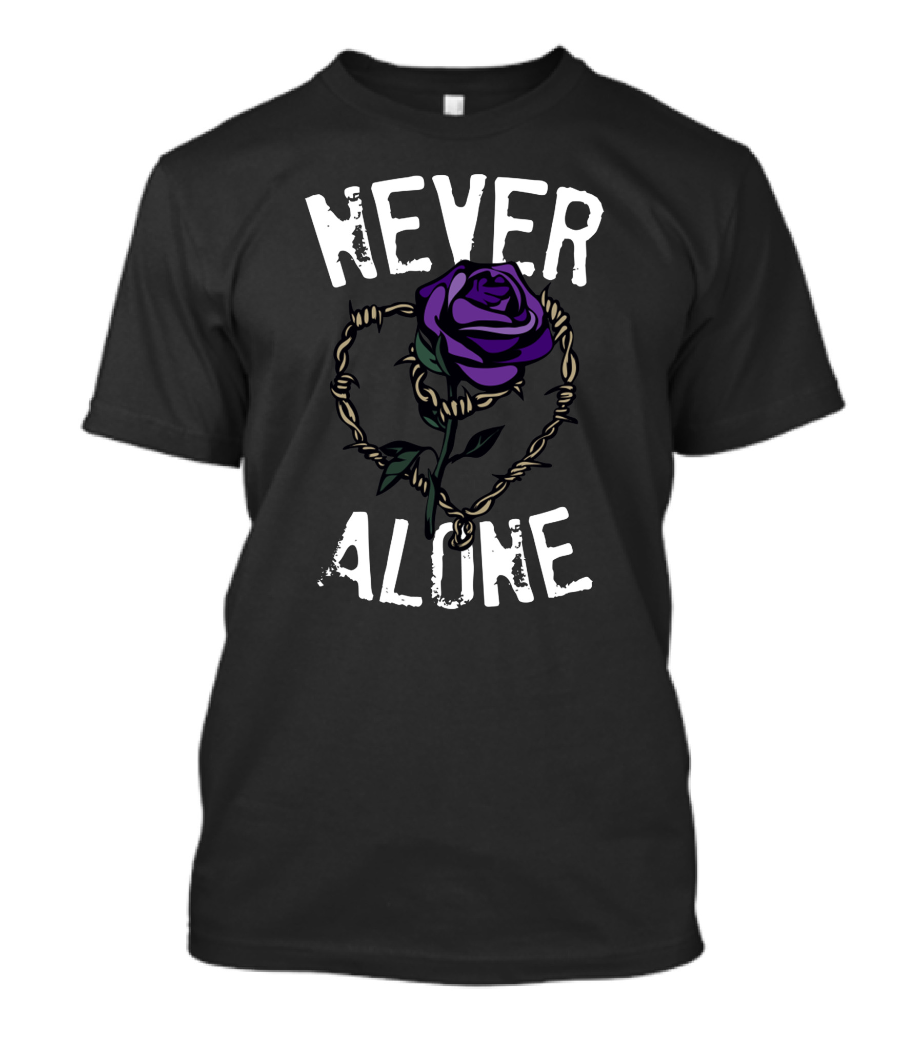 Never Alone Purple Rose Barbed Heart T-Shirt