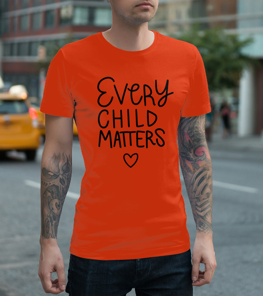 Every Child Matters Heart Symbol Orange Background T-Shirt