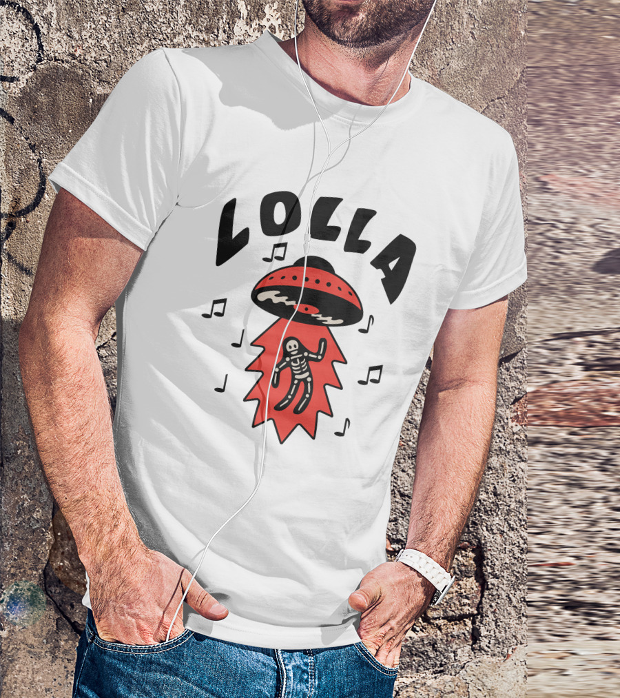 Lollapalooza Lolla UFO Skeleton Music Notes Merch T-Shirt