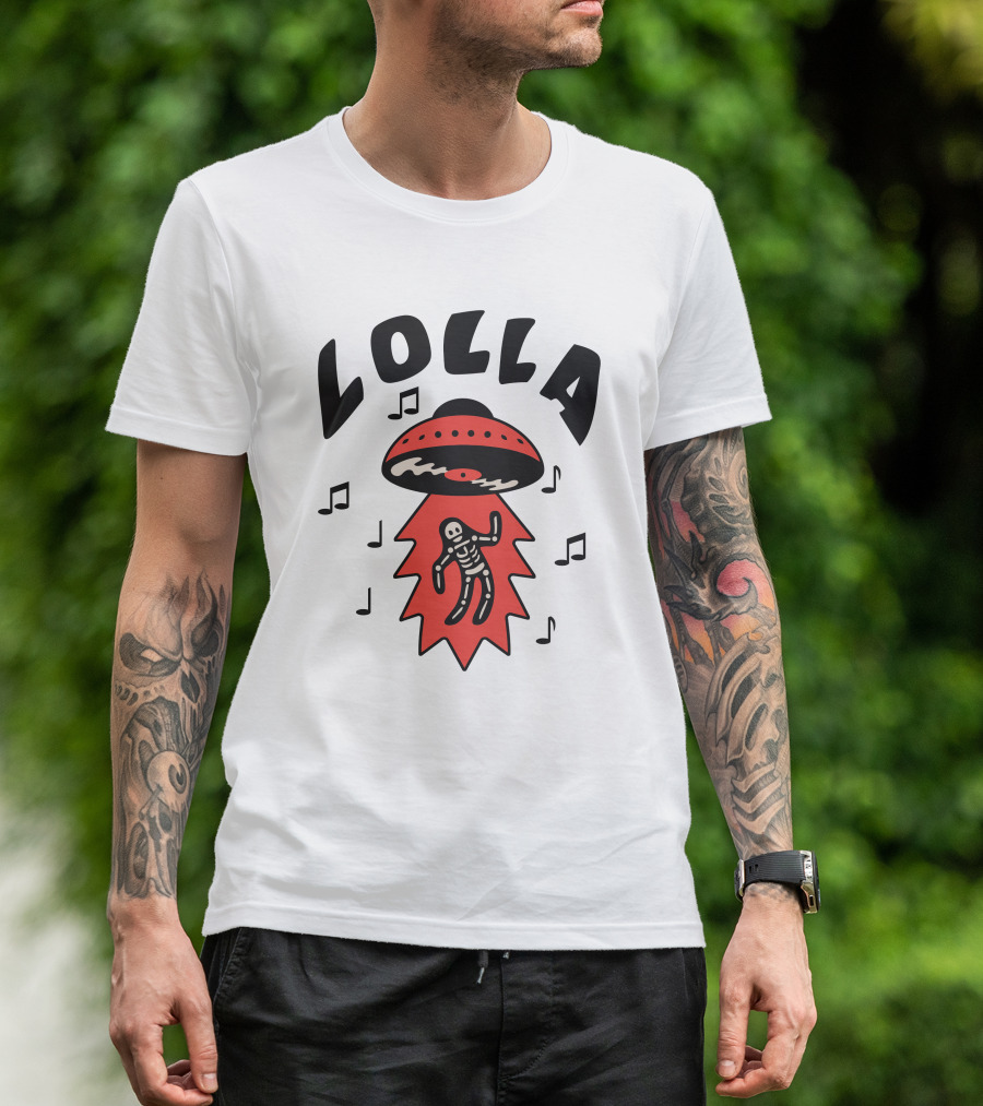 Lollapalooza Lolla UFO Skeleton Music Notes Merch T-Shirt
