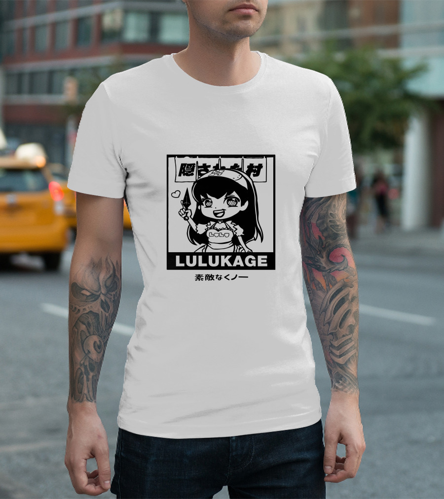 Lulukage Anime Character With Knife And Heart Symbol In Japanese T-Shirt