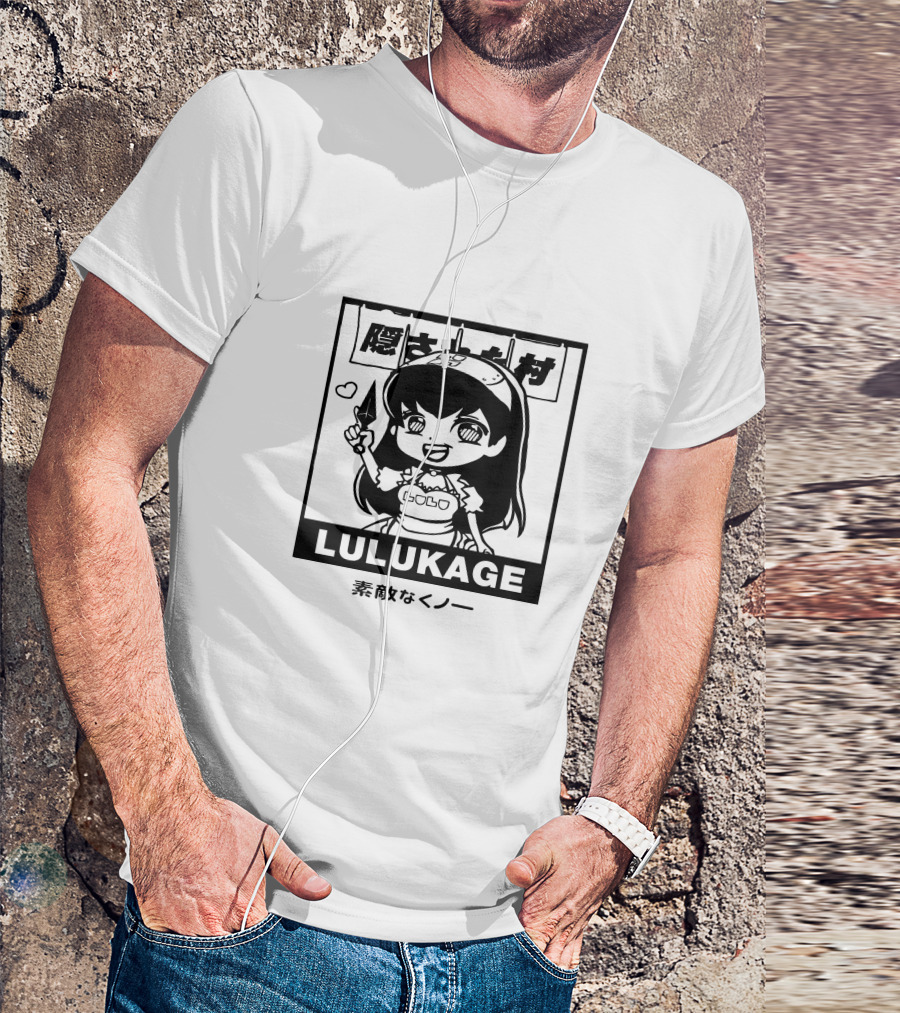 Lulukage Anime Character With Knife And Heart Symbol In Japanese T-Shirt