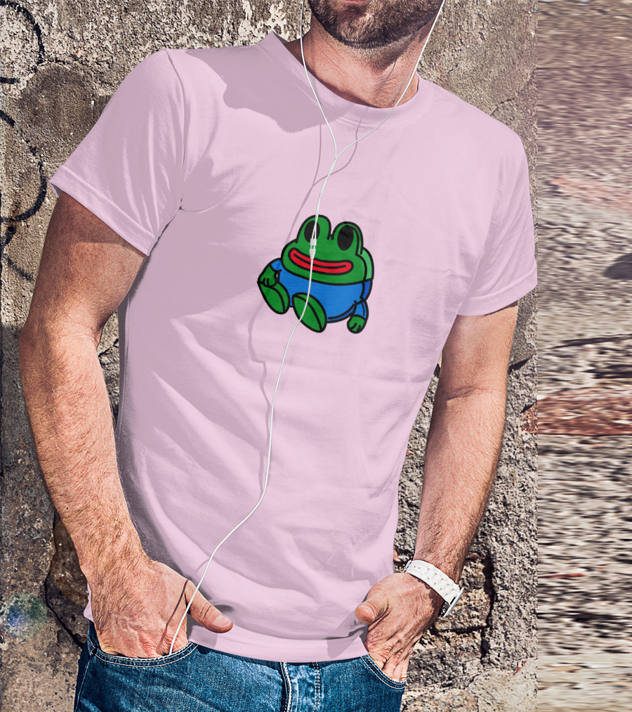Mizkif Sat REALMizkif Pepe Frog Sitting Cartoon Pink Background T-Shirt