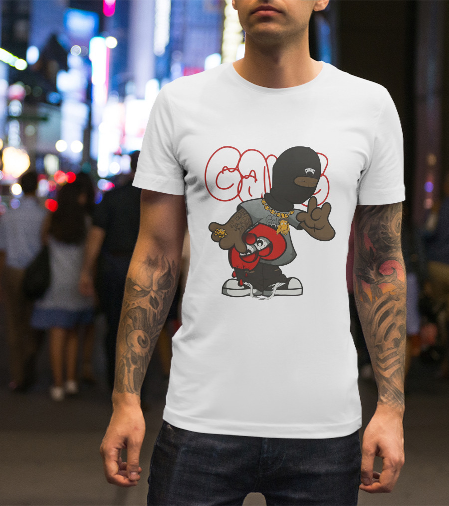 Ski Mask Heart GloGangWorldWide Cartoon Character With Chain And Tattoo T-Shirt
