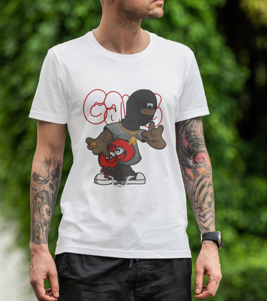 Ski Mask Heart GloGangWorldWide Cartoon Character With Chain And Tattoo T-Shirt