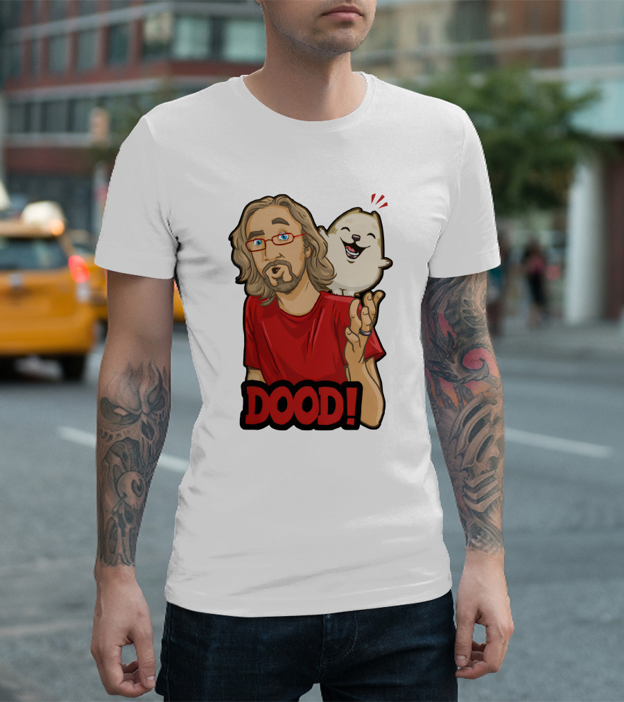 Maximilian Dood Merchandise Featuring Animated Character and Iconic Dood T-Shirt