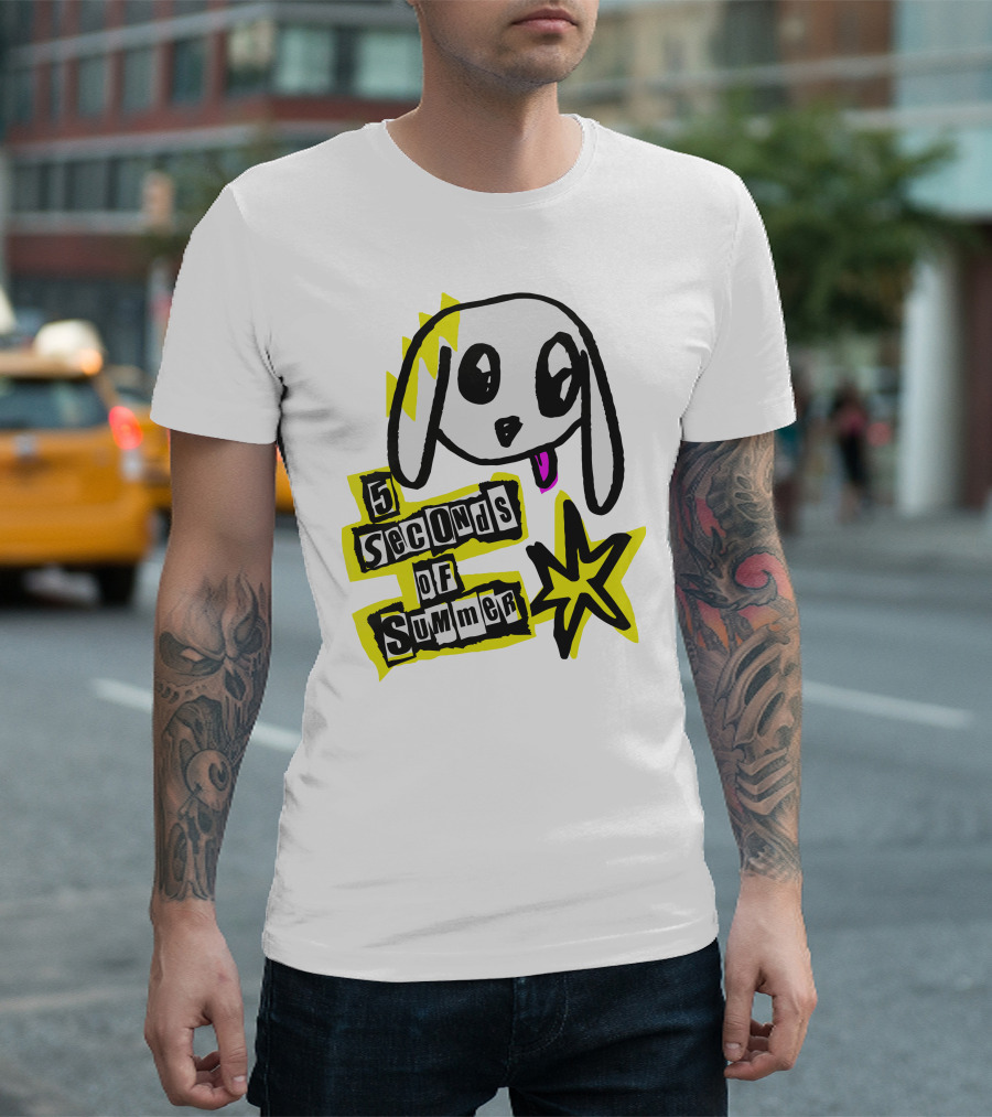 5 Seconds of Summer 5SOS Merch Anarchy Dog with Star Punk T-Shirt