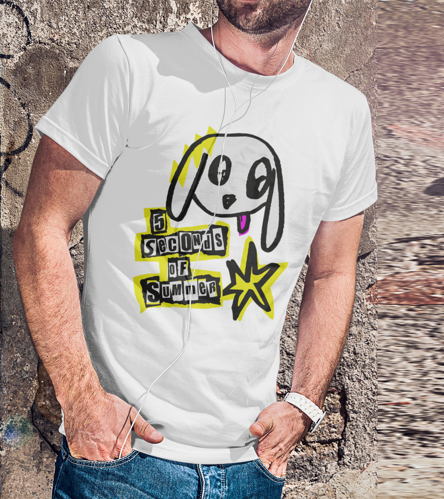 5 Seconds Of Summer Bunny Drawing With Star And Text T-Shirt