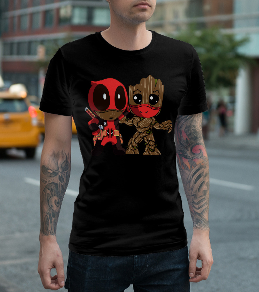 Deadpool And Baby Groot Mashup Comic Characters T-Shirt