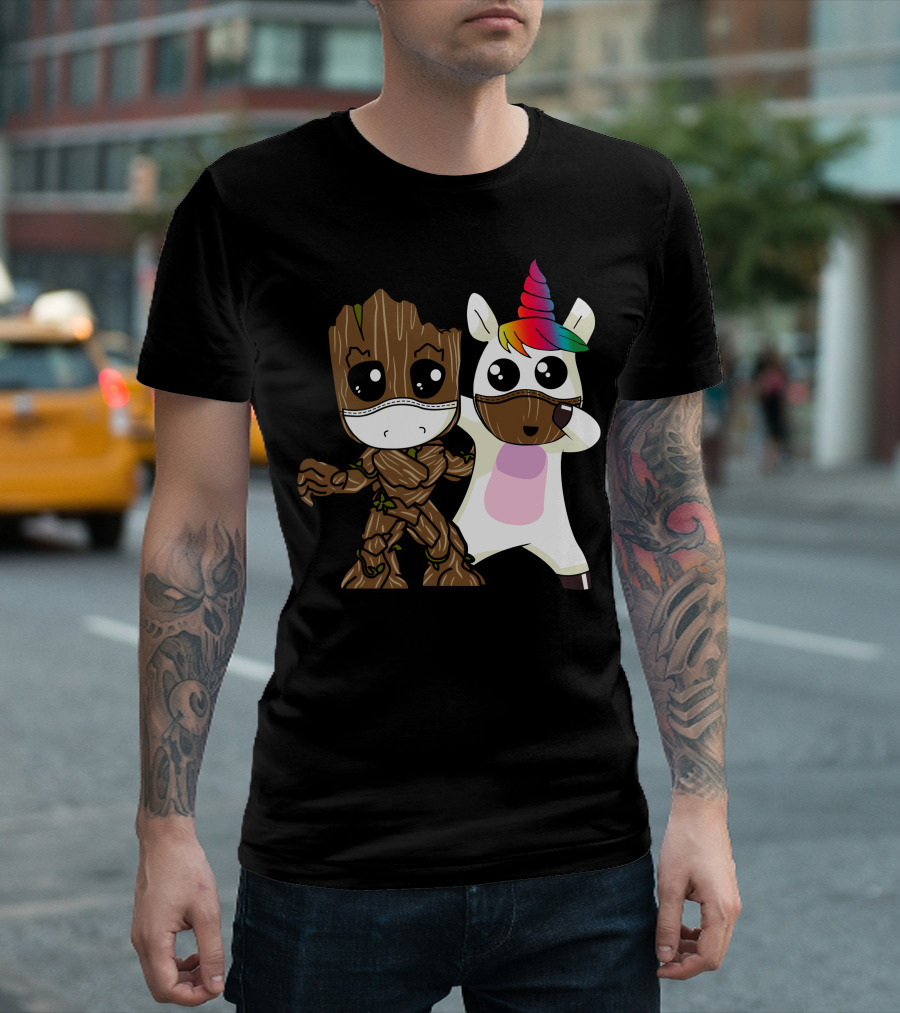 Groot Unicorn Rainbow Mask Duo T-Shirt