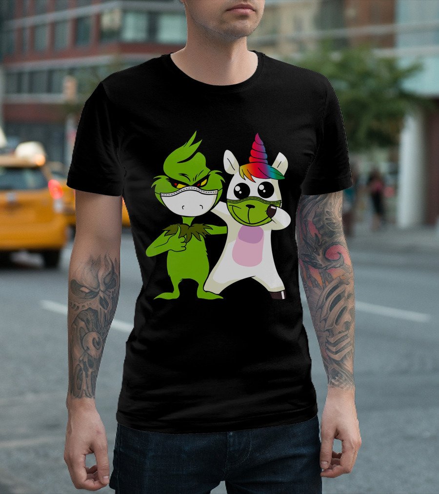 Grinch Unicorn Masked Duo Hugging Cute T-Shirt