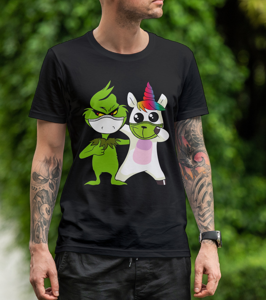 Grinch Unicorn Masked Duo Hugging Cute T-Shirt