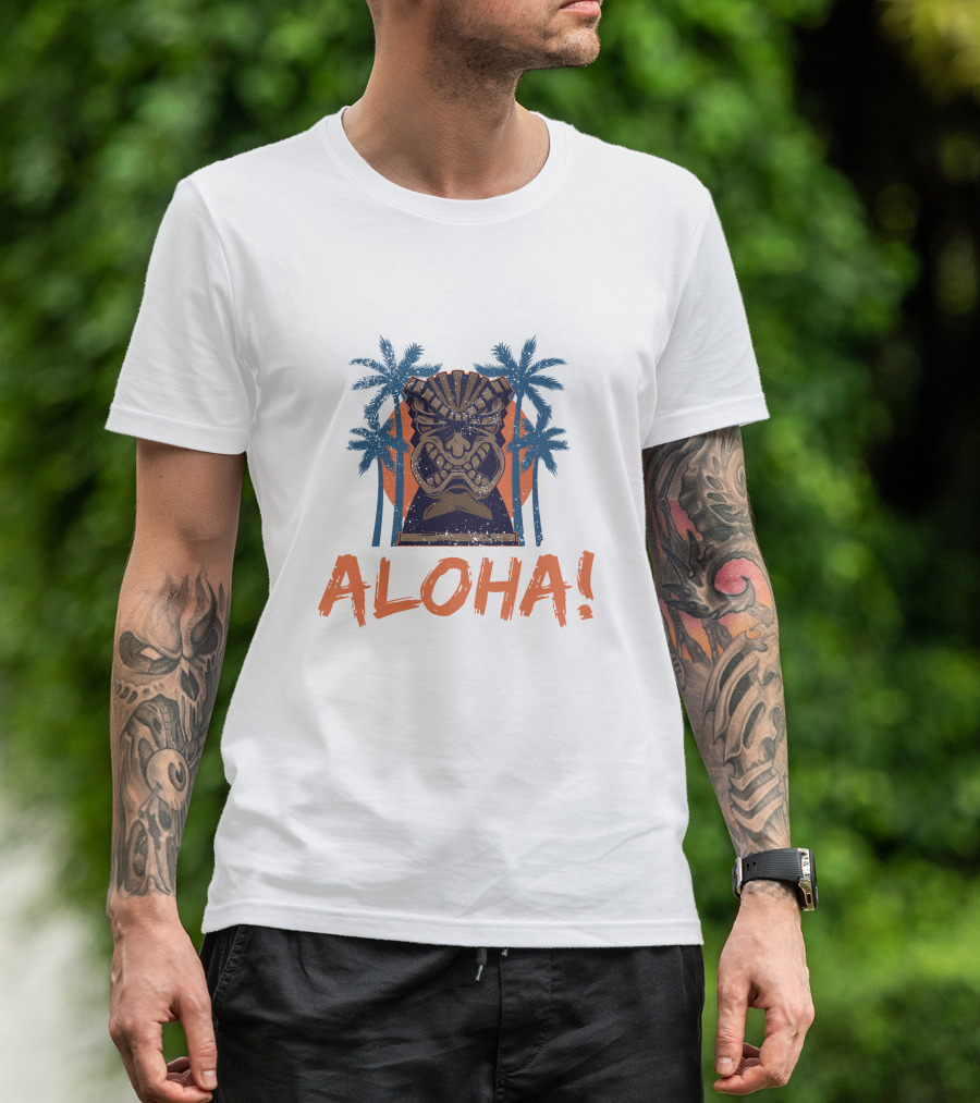 Aloha Tiki Mask With Palm Trees T-Shirt