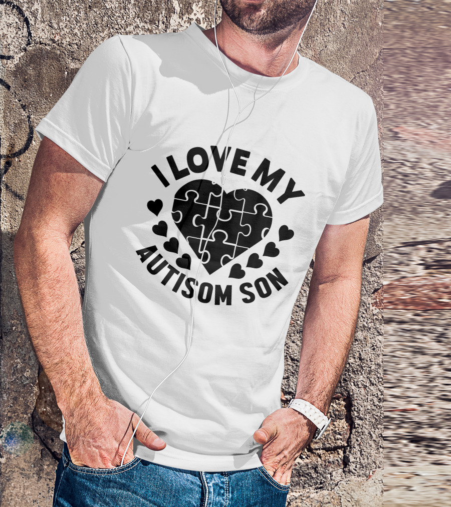 I Love My Autism Son Heart Puzzle T-Shirt