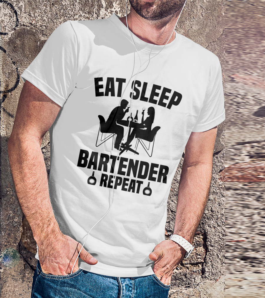 Eat Sleep Bartender Repeat Silhouette Dining Scene T-Shirt