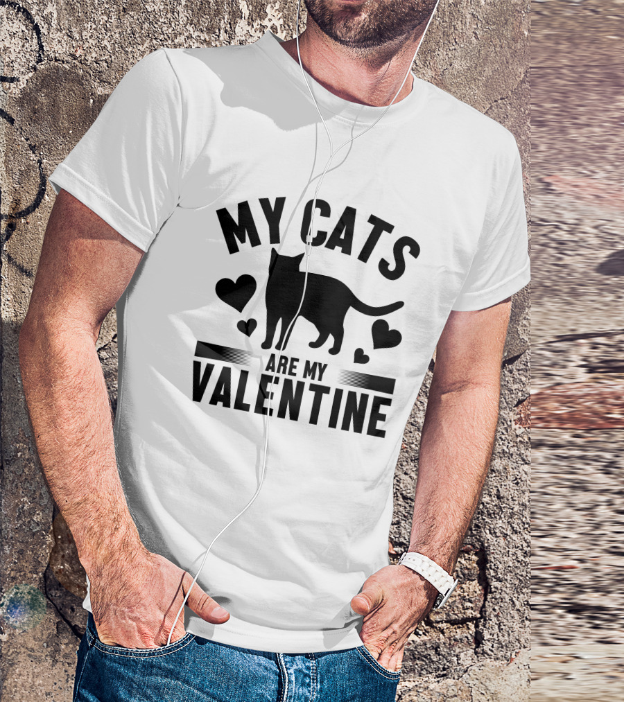 MY CATS ARE MY VALENTINE Hearts Cat T-Shirt