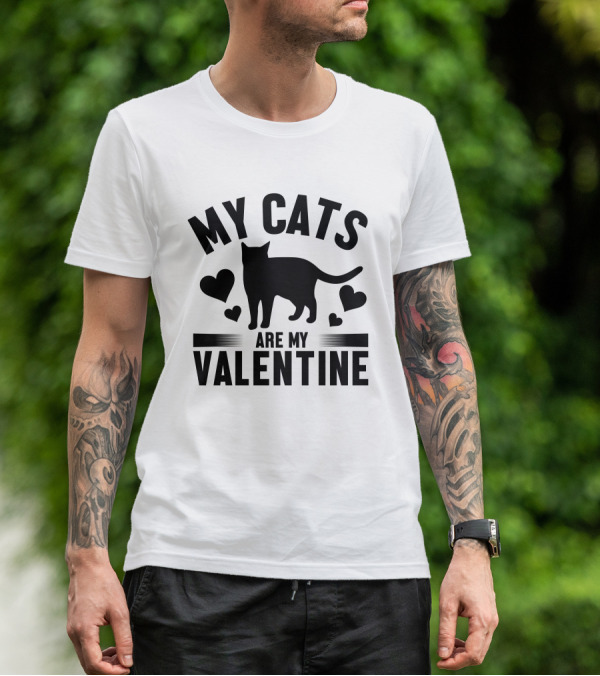 MY CATS ARE MY VALENTINE Hearts Cat T-Shirt