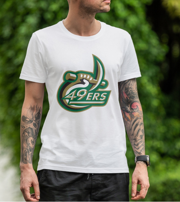 Charlotte 49ers Logo Green Gold Pickaxe Emblem T-Shirt