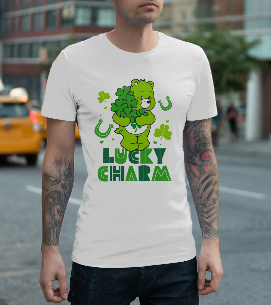 Lucky Charm Green Bear with Shamrocks and Horseshoes T-Shirt