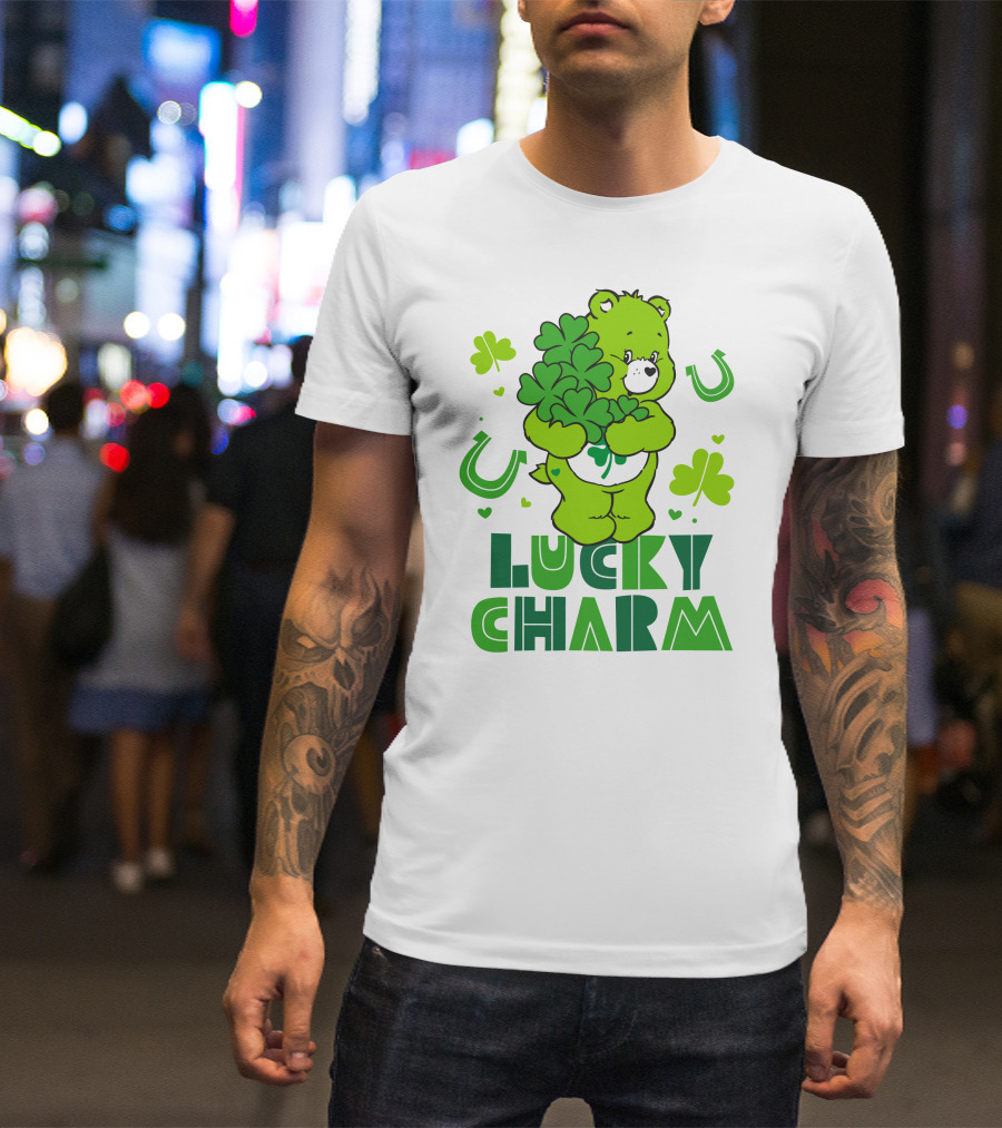 Lucky Charm Green Bear With Shamrocks And Horseshoes T-Shirt