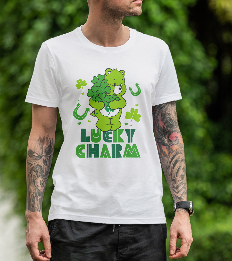 Lucky Charm Green Bear With Shamrocks And Horseshoes T-Shirt